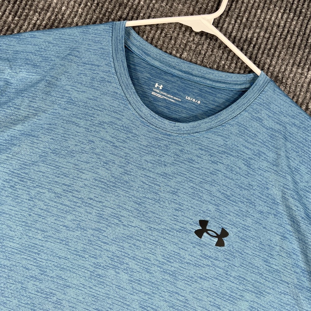 Under Armour‎ Shirt Mens Large Blue Short Sleeve Loose Fit Crew Heat Gear Gym